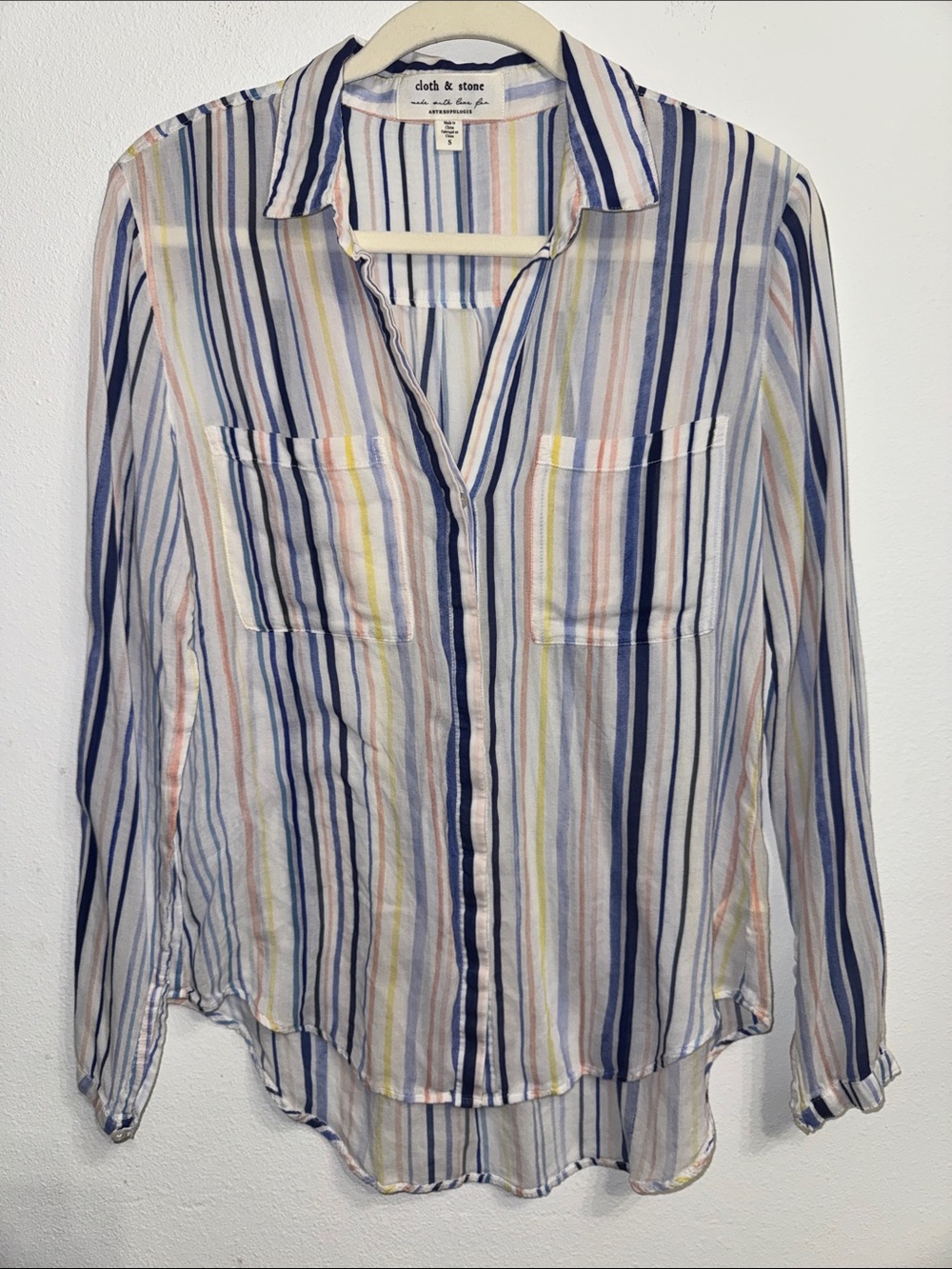 Anthropologie Striped Button-Down Shirt in Blue, White & Yellow
